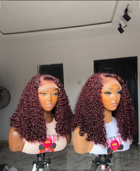 Deep Curly Burgundy Lace Front Wig – Shoulder Length
