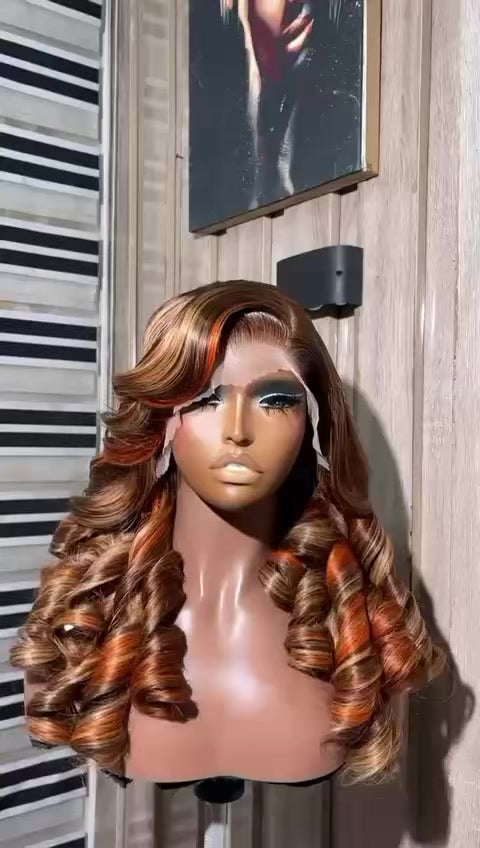 body Wave Highlight Lace Front Wig – Honey Blonde with Copper Highlights